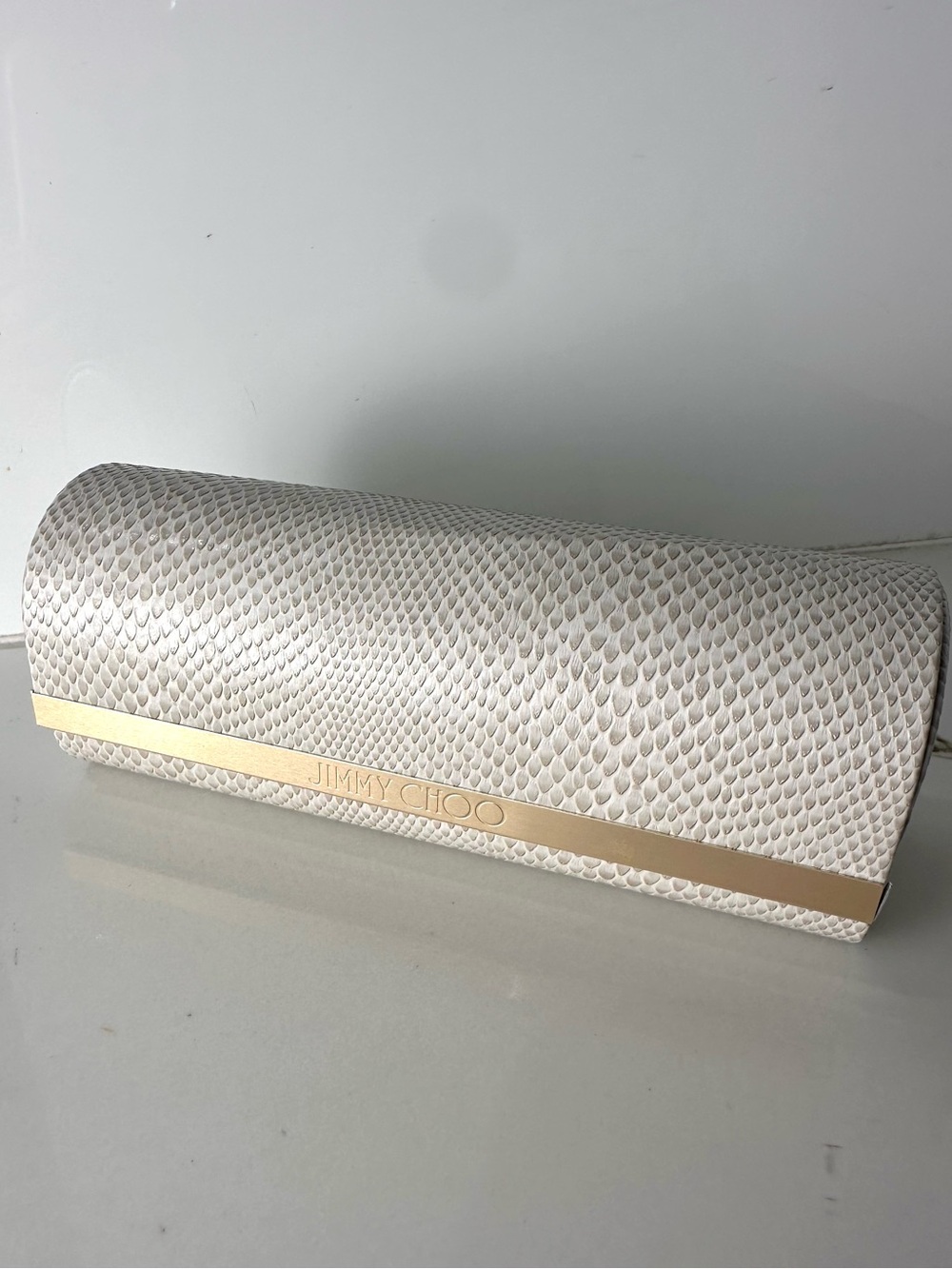 Jimmy Choo Snake-Embossed Glasses Case with Gold Trim